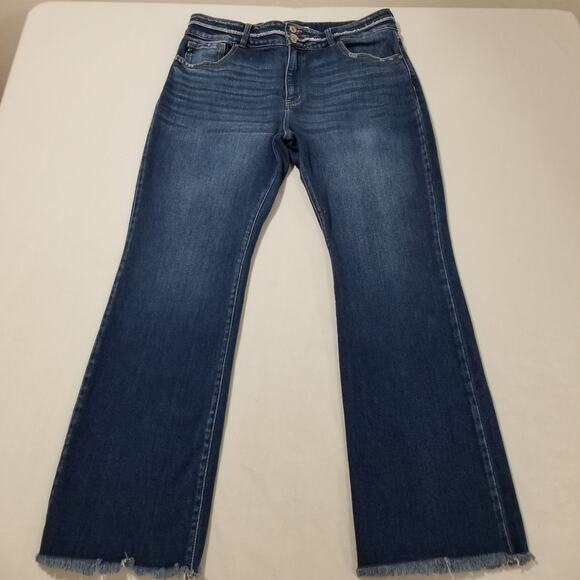 KanCan Denim - KanCan Bootcut Jeans 32 High Rise Curvy Double Button Dark Sandblast Fringe Hem